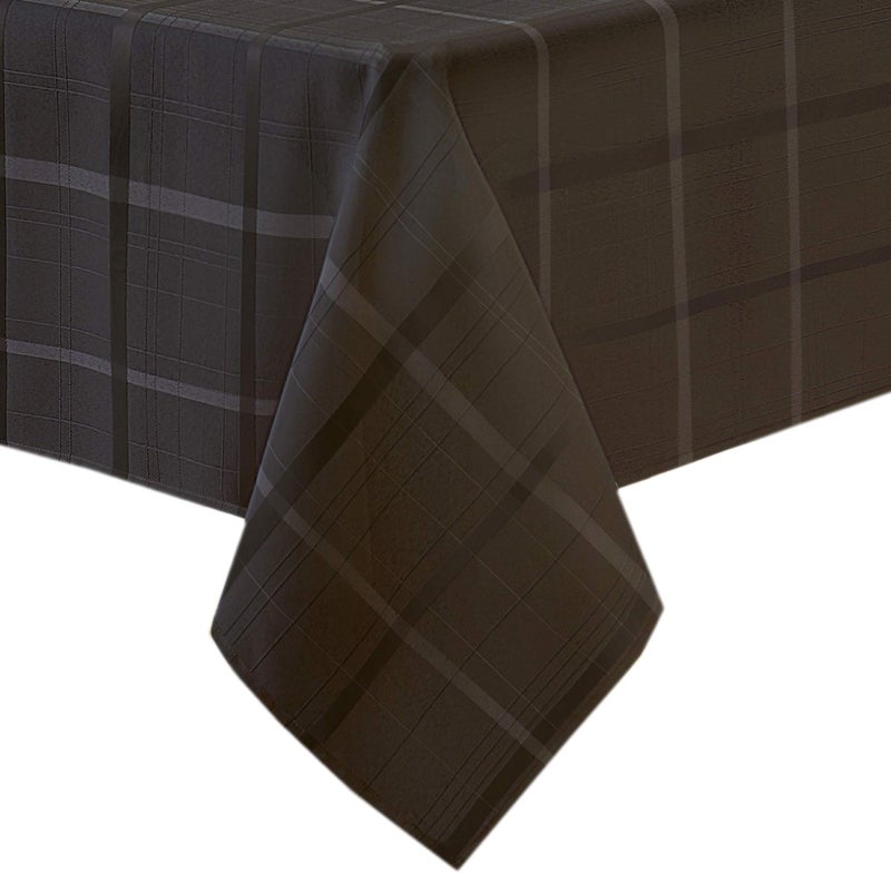 Newbridge 60 x 84 Inch Oval Fabric Tablecloth, Elegance Plaid, 100% Polyester, No Iron Soil Resistant Dining Room, Party and Banquet Table Cover, Solid Textured, Black - Image 4